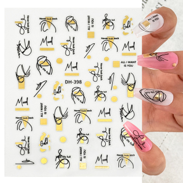Gold Abstract Nail Decals with Black Lines - Suppliers for Nail Stickers