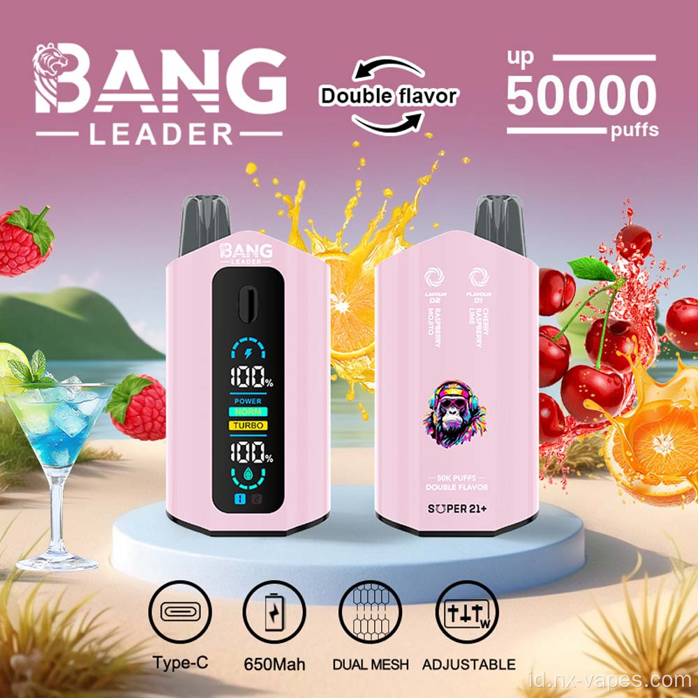 Bang 50k Doubul Flavour Puffs sekali pakai grosir vape