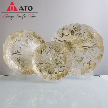 Wholesale Elegant Glass Charger Plate With Gold Pattern