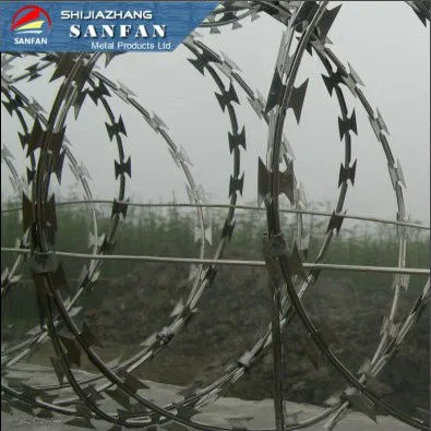 Hot dipped galvanized BTO 22 blade concertina single razor barbed wire