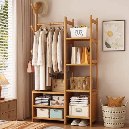 Sleek Bamboo Entryway Coat Rack with Hooks