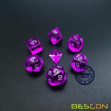 Bescon Mini Translucide Polyédrique RPG Dice Set 10MM, Petit jeu de rôle RPG Dice Set D4-D20 en Tube, Violet Transparent