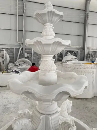 Multi-Tiered White Marble Pegasus Sculpture Fountain