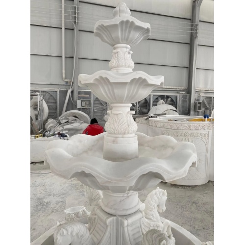 Multi-Tiered White Marble Pegasus Sculpture Fountain