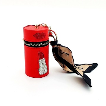 Luxury Designer Shiny Leather Key Chain with Makeup Holder