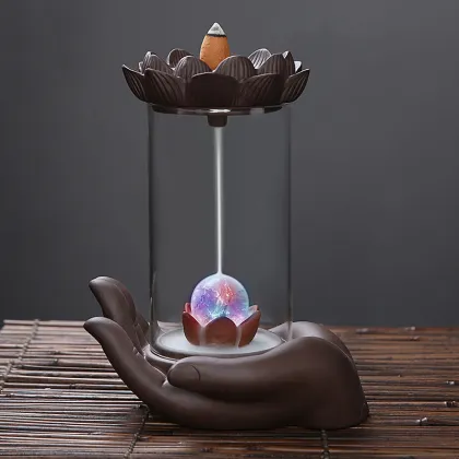 Buddha Lotus Zen Backflow Incense Burner with Acrylic Ornaments