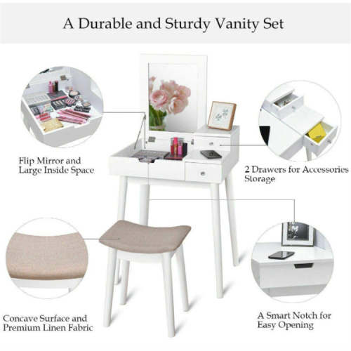 Bedroom Vanity Table Set with Flip Top Mirror