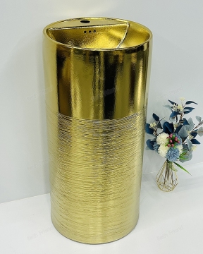 Shinning Golden No Fading Pedestal Basin with Gold and Silver Multi-Color Choices - Ceramic Freestanding Basin