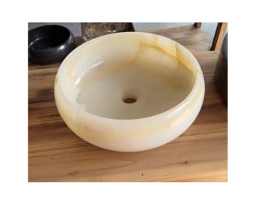 Luxury Polished Beige Onyx Marble Basin Wash Sink for Bathroom