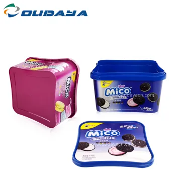 IML plastic biscuits box with lid square food container