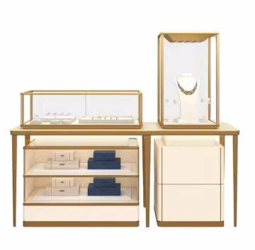 Luxury Gold Jewelry Glass Showcase Display Cases Store Display Cabinet Rack with LED Light