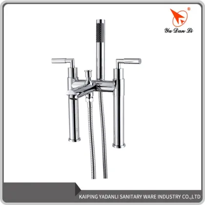 Golden Plated Brass Triangle Handle Deck Mount Tub Faucet with Telephone Hand Shower