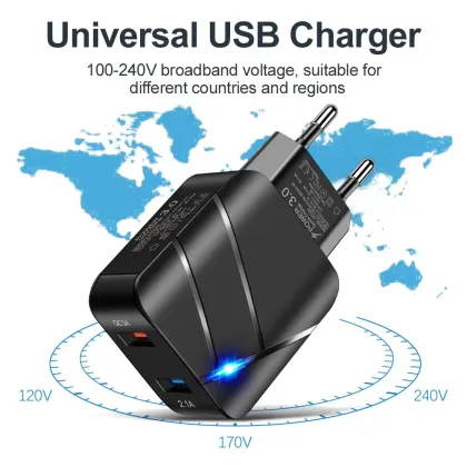 28W Dual USB Wall Adapter - Quick Charger for Samsung, Xiaomi, Huawei