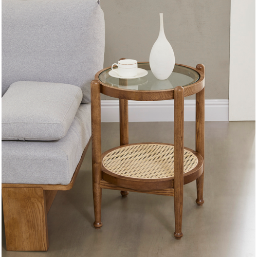  Fantastic Design Glass Rattan Double Layers Round Side Table Manufactory