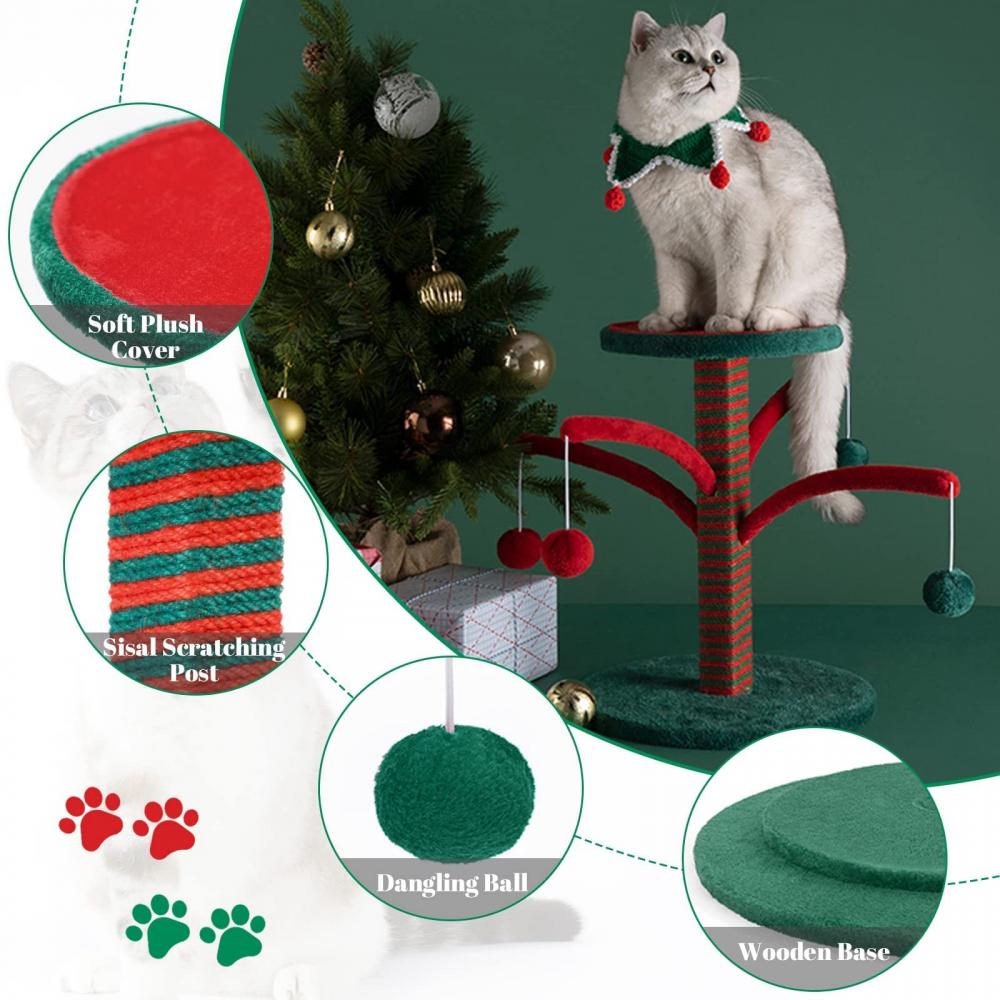 Cat Tree, Cat Scratching Post for Indoor Cats, Christmas, Cat Tower with Platform, 4 Interactive Dangling Ball