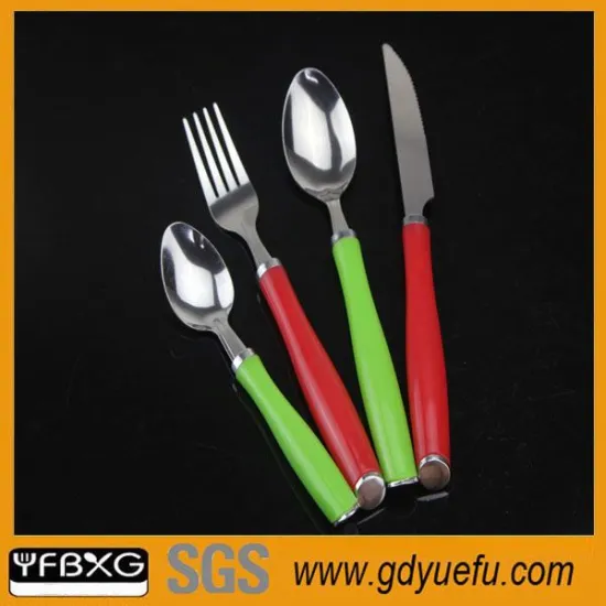 Wooden Design Plastic Handle stainless steel tableware colorful dinnerware sets
