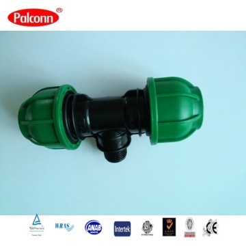 Hot selling thread plastic pipe fitting Green pp compression fitting PN10 male tee 20x1/2"mm A490