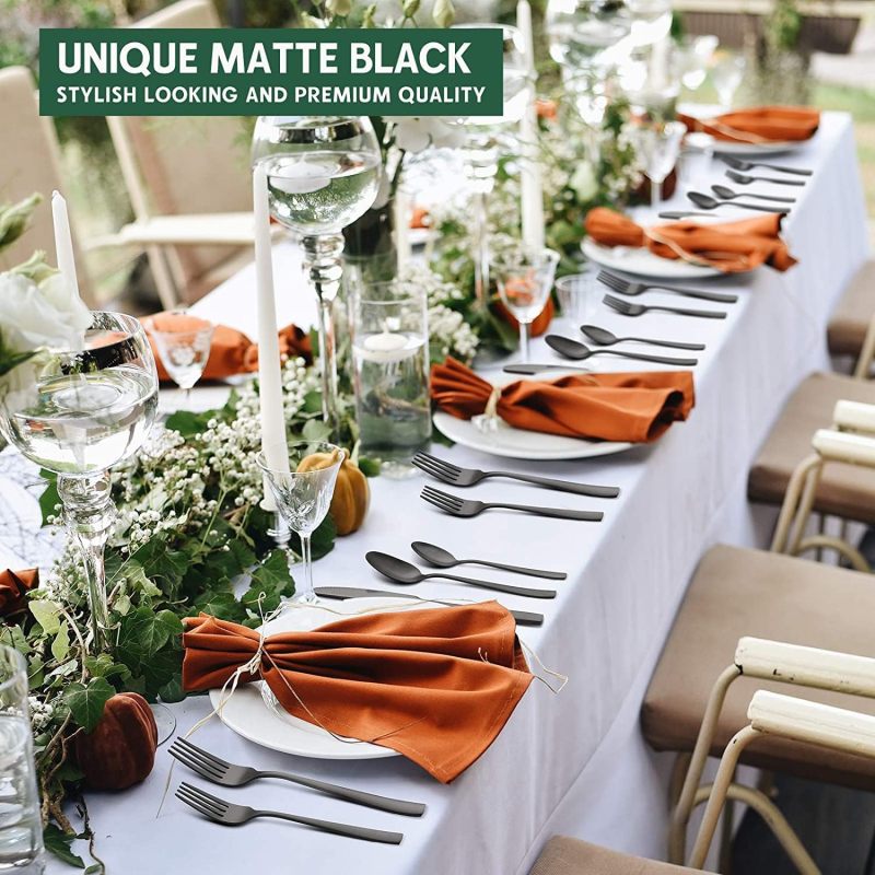 Hiware 48-Piece Matte Black Silverware Set with Steak Knives