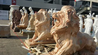 Golden Yellow Marble Chinese Lion Statue