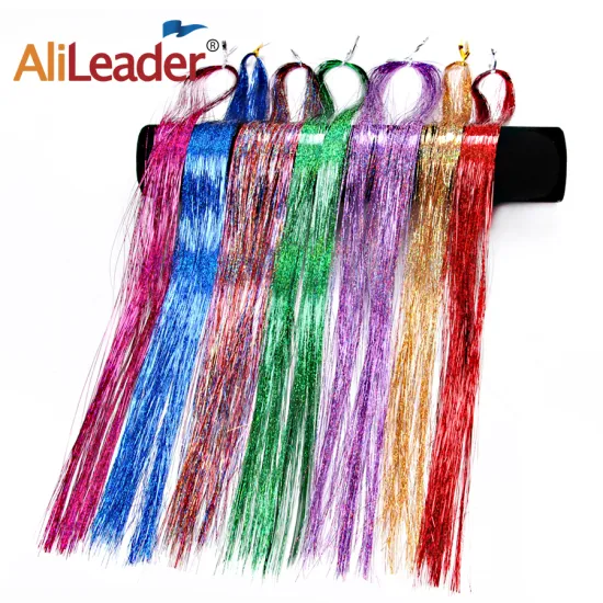 AliLeader Cheap 36" Sparkle Fairy Hair Tinsel 7 Colors Shiny Hair Streaks Tinsel Hair Extension
