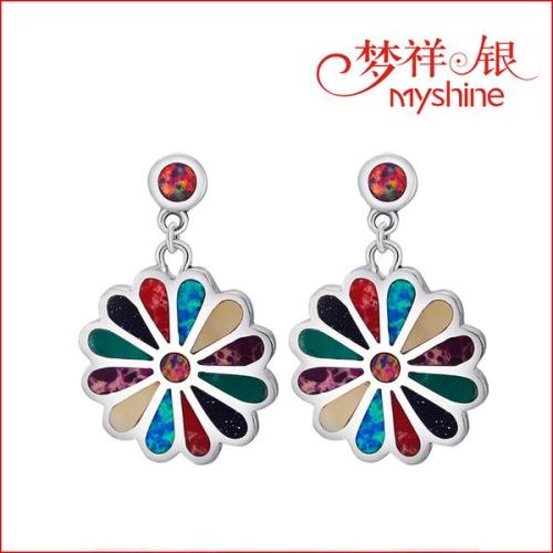 Fashion and Delicate Sterling Silver Splice Opal Earrings