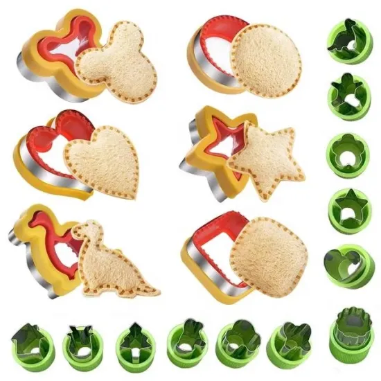 Food-Grade Sandwich Cutter and Sealer Set: 18/30 Pieces Kids' Mold for Making Cookie, Fruit, and Vegetable Shapes