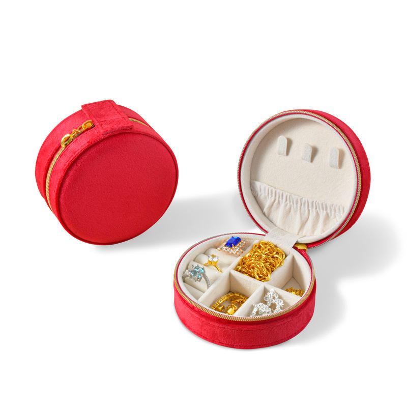 Round Earrings Rings Necklaces Zipper Storage Case