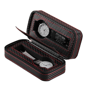 Watch Storage Case: 2-bit Carbon Fiber Reinforced Polymer (CFRP) PU Leather Zipper Portable Case for Lovers