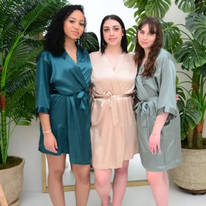 Faux silk robe purple womens silk satin robe