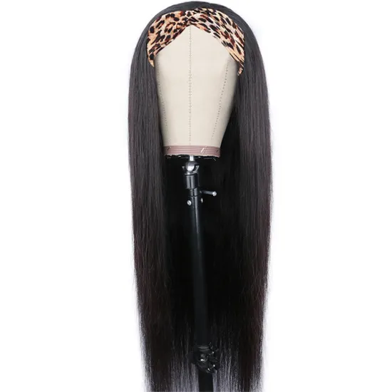 natural color straight Human Hair Wig headband wig for Black Women ice silk Wig black Hair extension