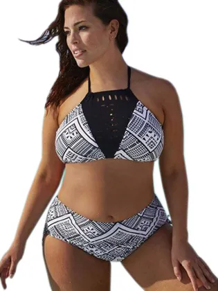 Women sexy high waist halter printed swimsuit bikinis swimwear