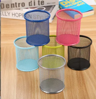 Colorful Factory Painted Round Square Mesh Pen Stand - Office Stationery Organizer
