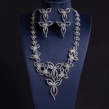 Openwork Floral Vine CZ Bridal Necklace Earring Set