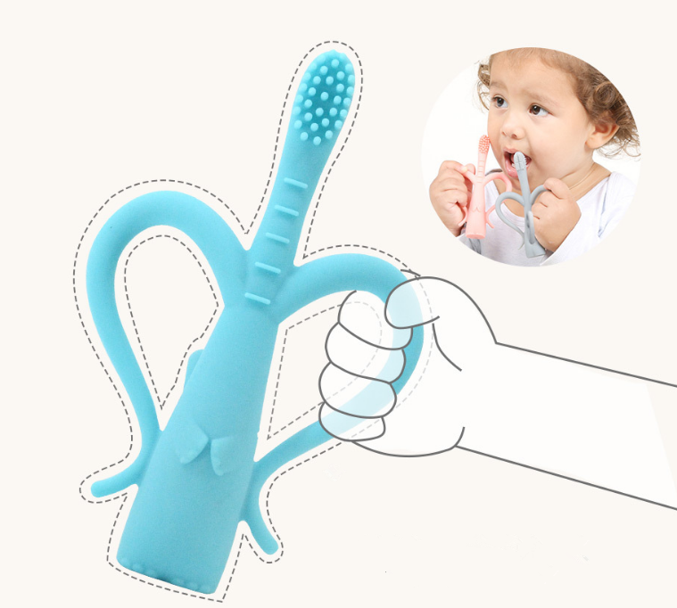 طفل فيل تنظيف فرشاة أسنان السيليكون التعامل مع الطفل
