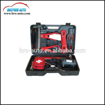 Roadside 15pcs multifunctional custom car Emergency tool box booster cable air compressor