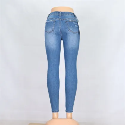 Women's Trousers Cotton Ripped Jeans