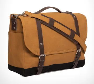 Custom waxed canvas mens laptop messenger bags with leather trim