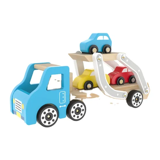 Double Decker Trailer Truck Carrier Vehicle: A Wooden Car Transporter Toy with 3 Cars Ramp and Racer for 3-Year-Old Boys