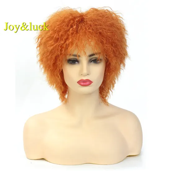 Woman Hair Wholesale Wigs for Women Ladies Hair Party or Cosplay Wig Orange Color Afro Kinky Curly Short Synthetic Hair Wigs