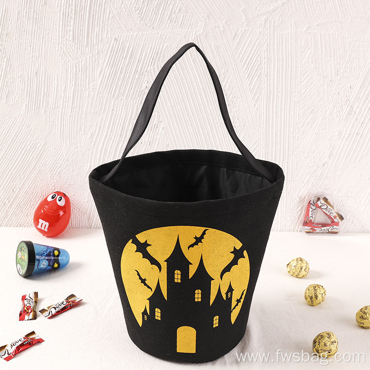 Reusable Collapsible Canvas Cotton Fabric Ghost Printing Halloween Favors Candy Holder Halloween Goody Bags with Handle