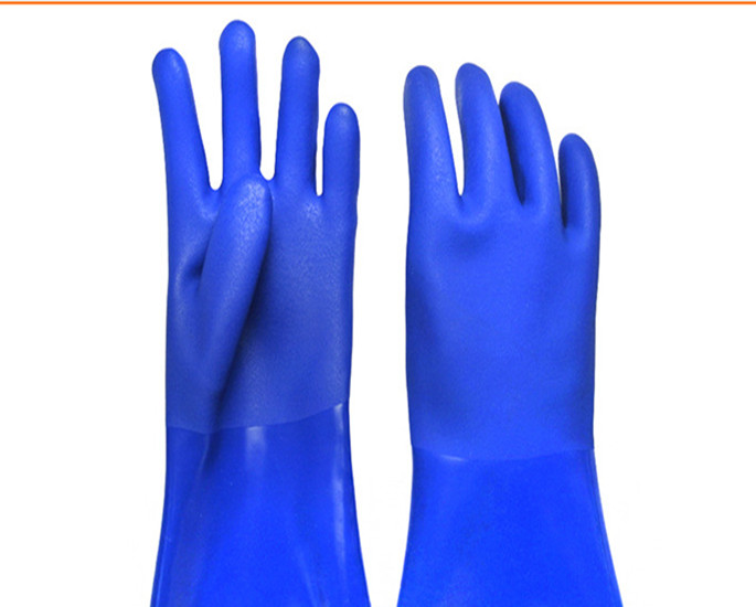 Blue PVC Tauchen Sandy Finish Warme Handschuhe 40cm