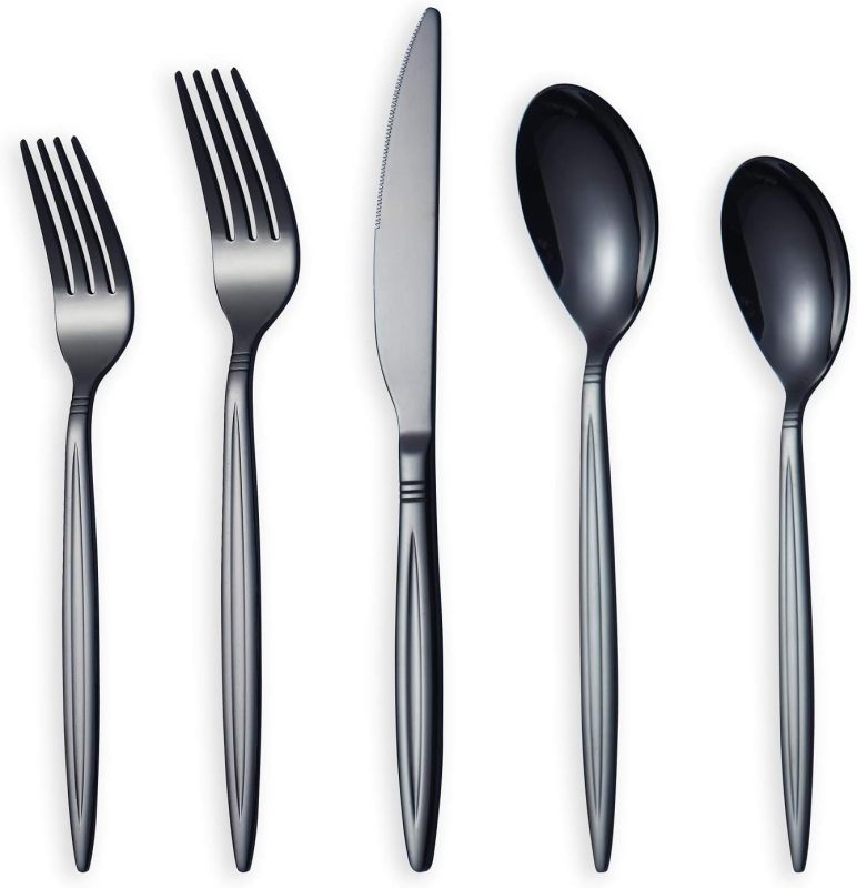 20 Piece Black Silverware Set, Stainless Steel Flatware Set