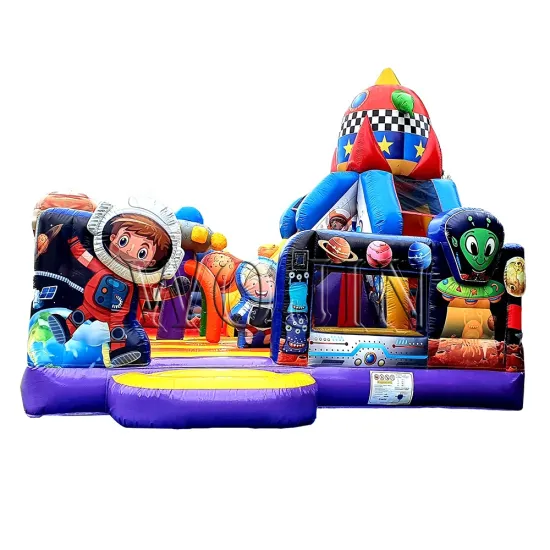 Inflatable Space Rocket Bouncy Castle Combo with Slide for Kids