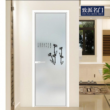 Minimally decorated bathroom door with floral patterns