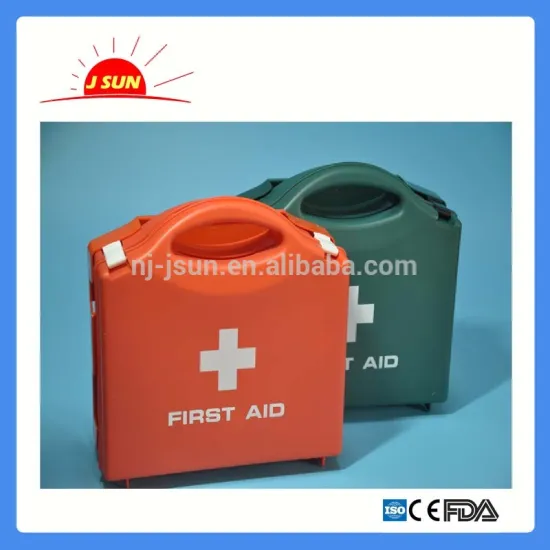 Empty plastic first aid box with lock green and red color 27x26x9cm
