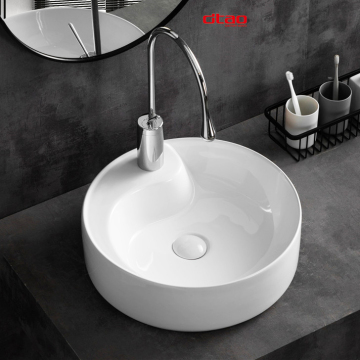Glossy White Single Hole Ceramic Bathroom Sink