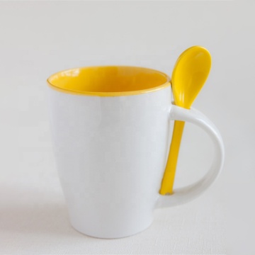 White Blank Sublimation Mug 300ml - Promotional Ceramic Mug with Spoon Supplier