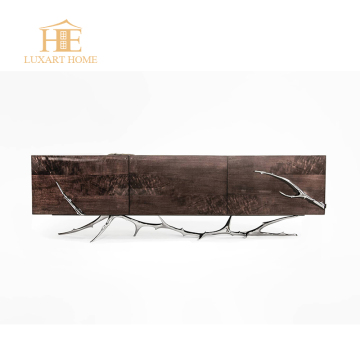 Polished Gold Brass Legs Black Lacquered Storage Cabinet