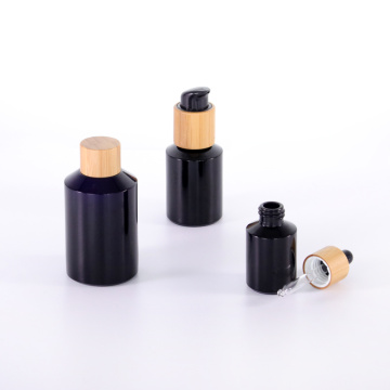 Black Glass Oblique Shoulder Bottle with Bamboo Lids