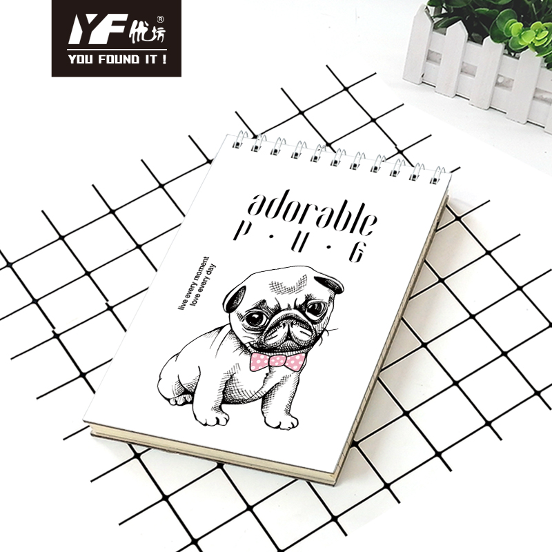 Adorável adorável estilo pug A5 vertical bobina de notebook Diário de capa dura